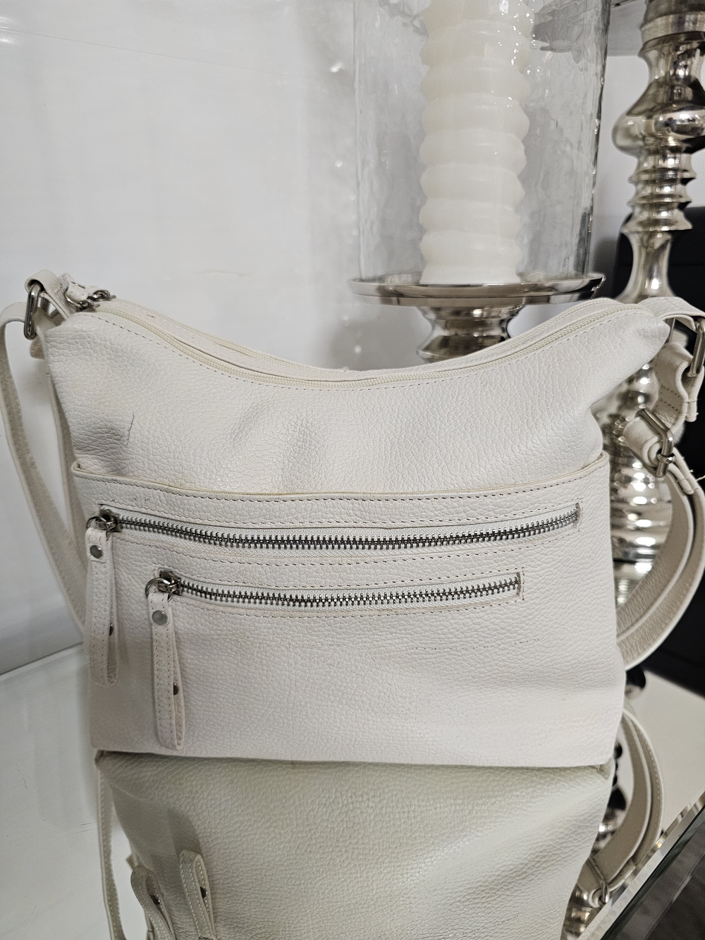 Great American Leather Works White Faux Leather Crossbody Bag